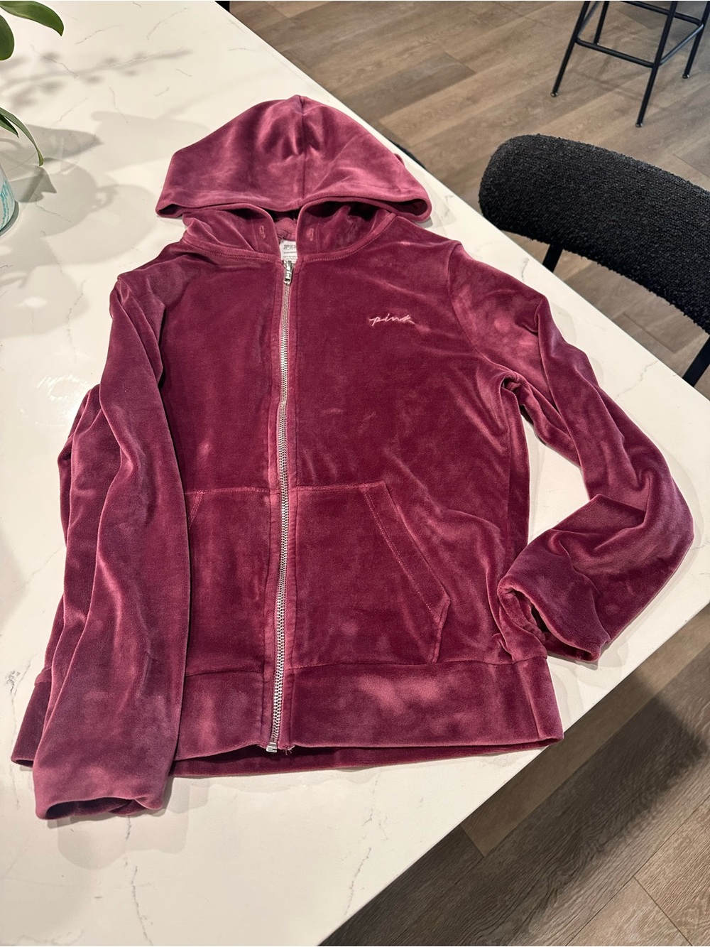 PINK Victoria's Secret Plush Velvet Zip-Up Hoodie - Rose